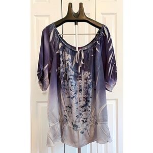 Bundle of 2 BEVERLY DRIVE Sz 16/18W Teal & Lilac Peasant Blouses